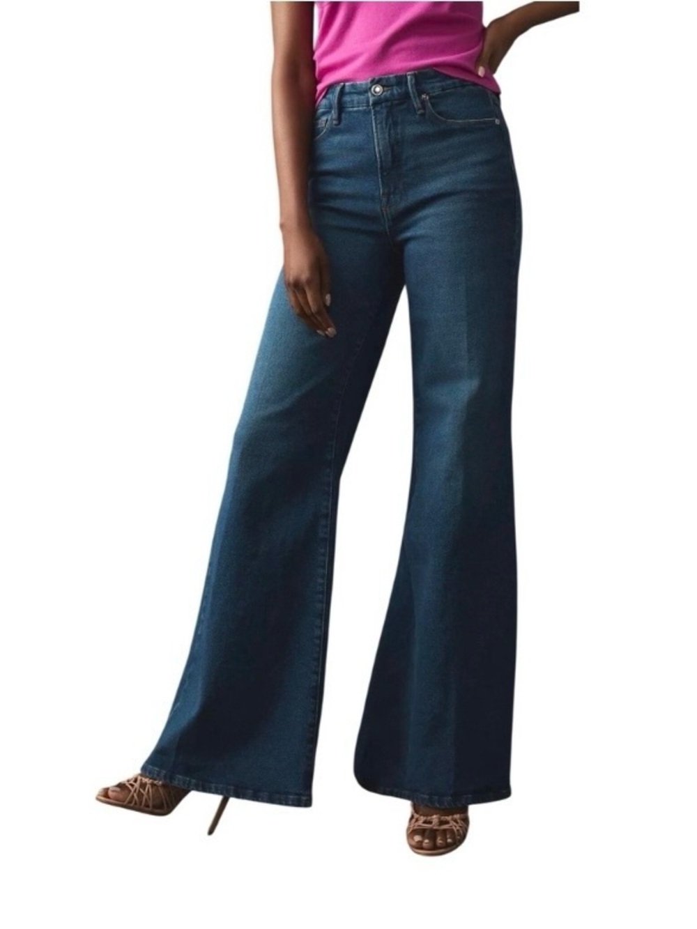 Good American Good Waist Palazzo Jeans Blue High Rise Wide Leg Women’s Sz 4 27